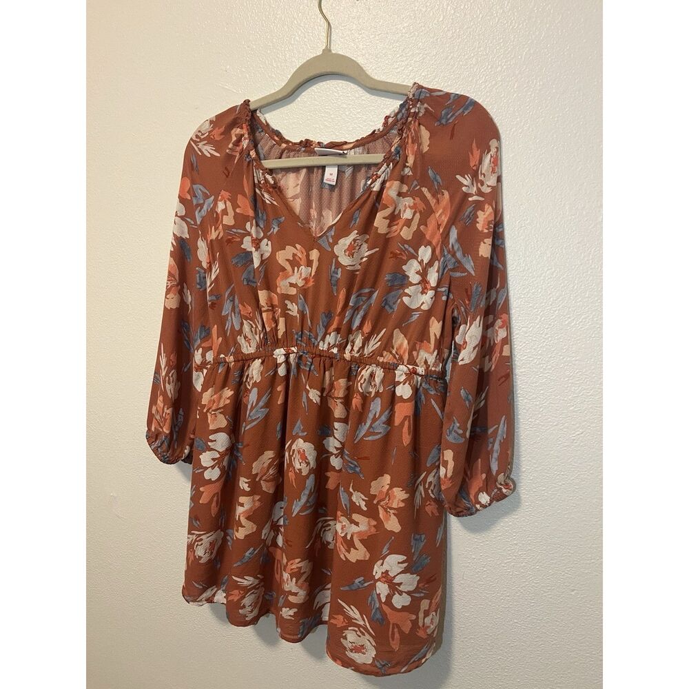 Isabel Maternity Floral Rust V-Neck Tunic Blouse 3/4 Sleeve Medium